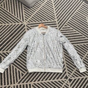Glamorous Silver Sequin Bomber Jacket NWT